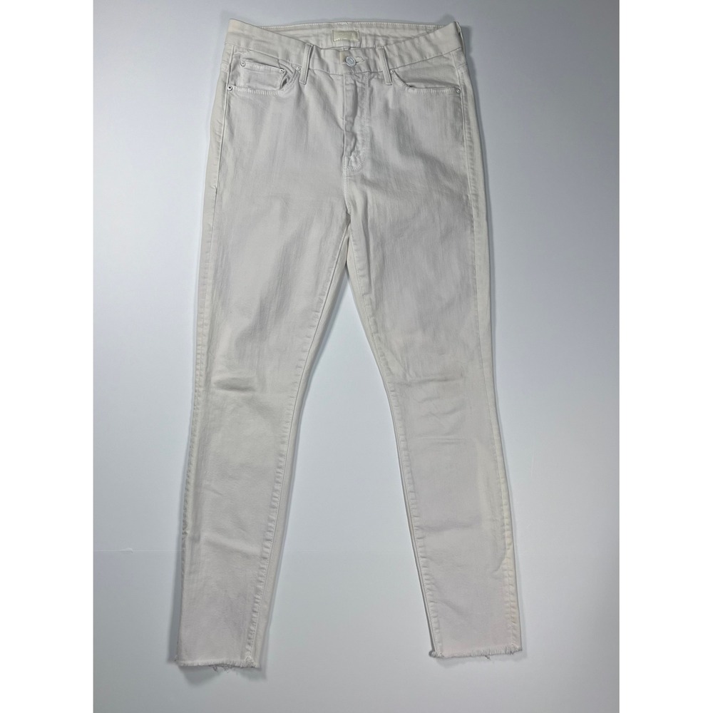 Mother High Waisted Looker Ankle Fray Jeans Womens 28 White Stayin Alive‎ Skinny